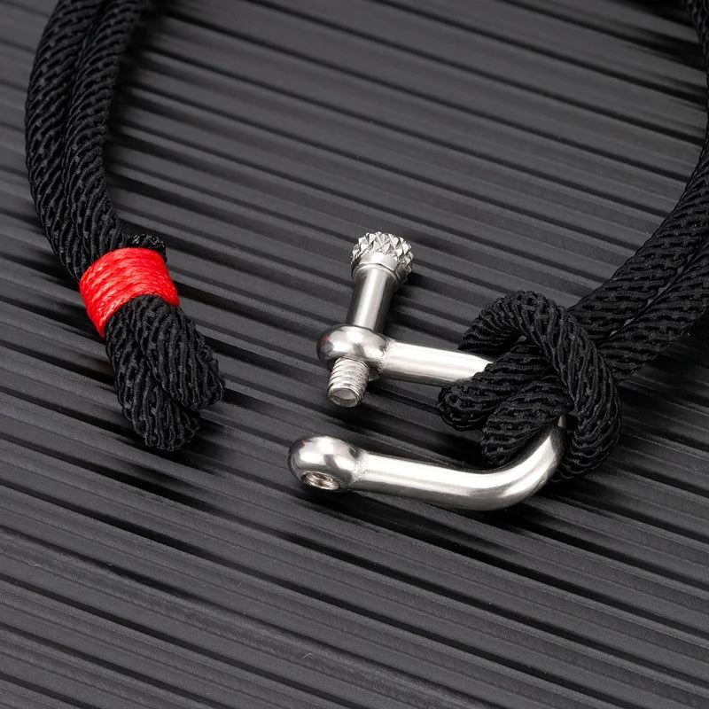 MKENDN Men Black Stainless Steel U shape Survival Bracelet Outdoor Camping Rescue Emergency Shackle Rope Bracelet For Women