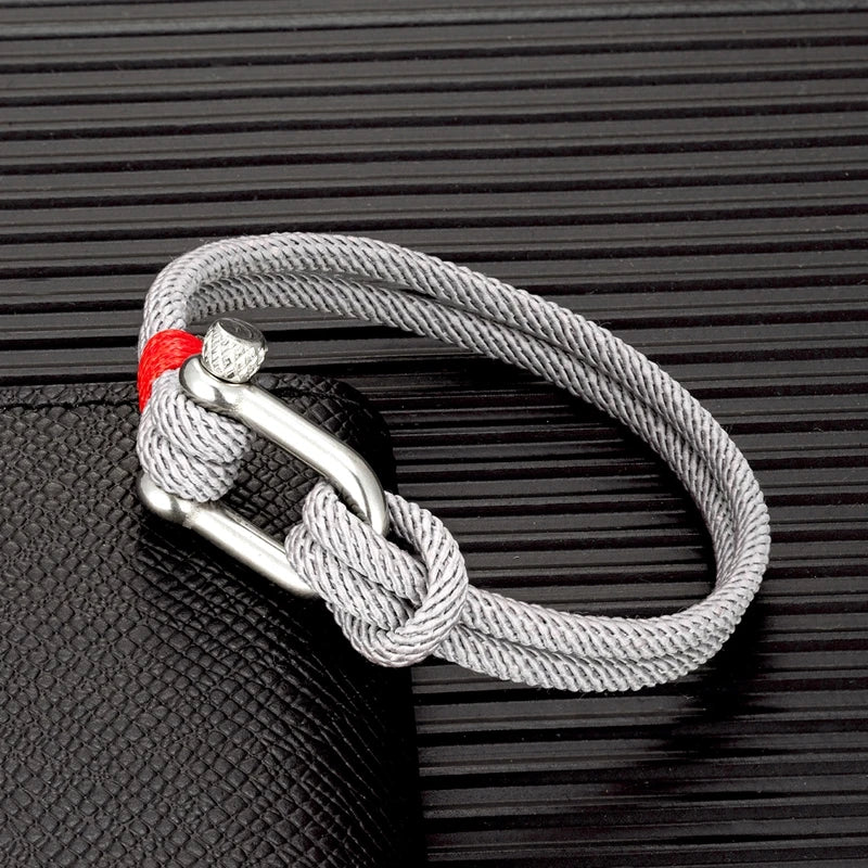 MKENDN Men Black Stainless Steel U shape Survival Bracelet Outdoor Camping Rescue Emergency Shackle Rope Bracelet For Women