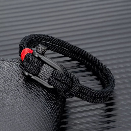 MKENDN Men Black Stainless Steel U shape Survival Bracelet Outdoor Camping Rescue Emergency Shackle Rope Bracelet For Women