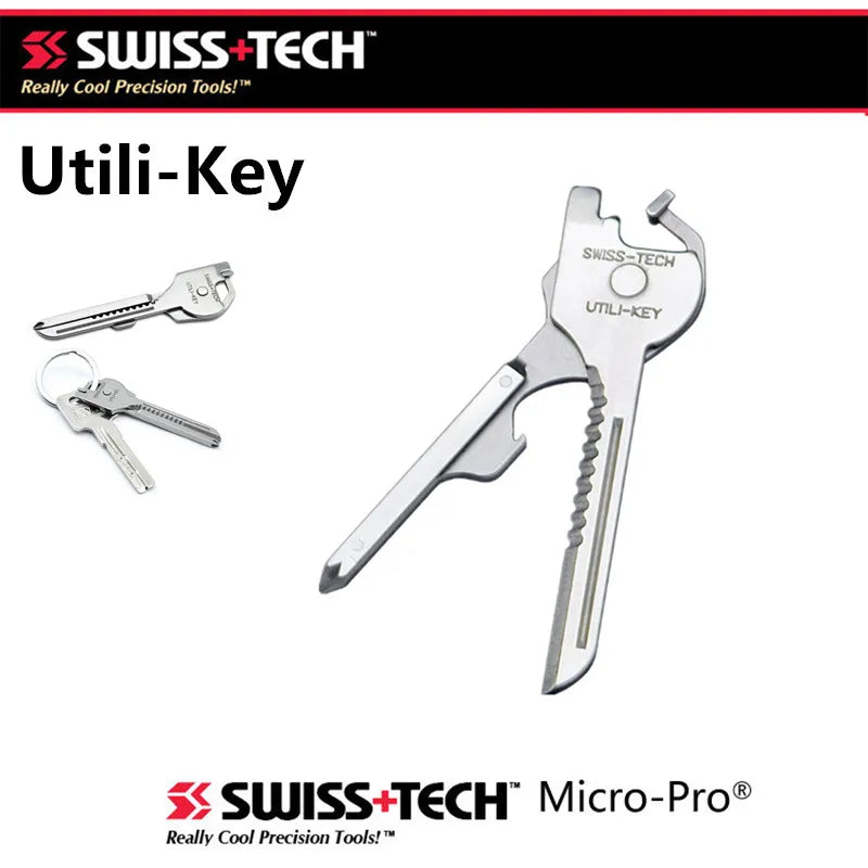 SWISS TECH New EDC 6 in 1 Stainless Steel Utili-Key Key Ring Chain Pocket Cutter Screwdriver Multi Tools Camping Survival Kit