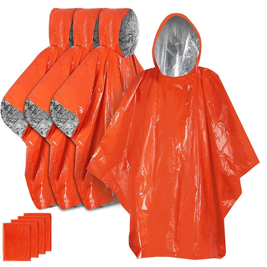 1pcs Emergency Rain Poncho with Mylar Blanket Liner - Survival Blankets for Car - Heavy Duty, Waterproof Camping Gear