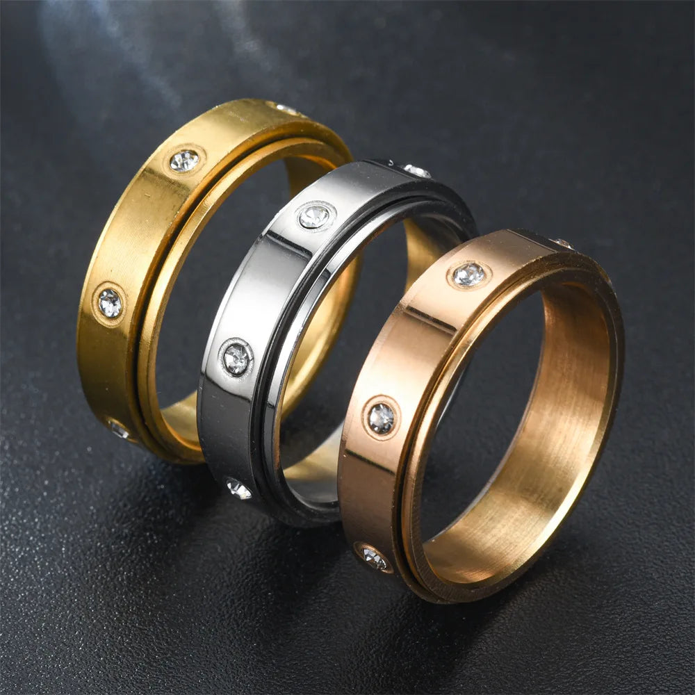 Stress-Relieving Fidget Spinner Rings for Couples - Stainless Steel Wedding Bands for Anxiety and Relaxation